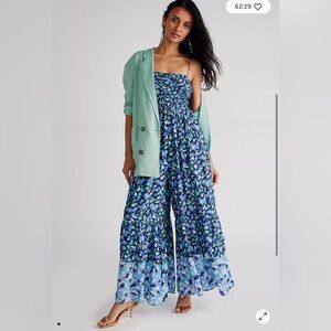 Free people Floral Blue Jumpsuit